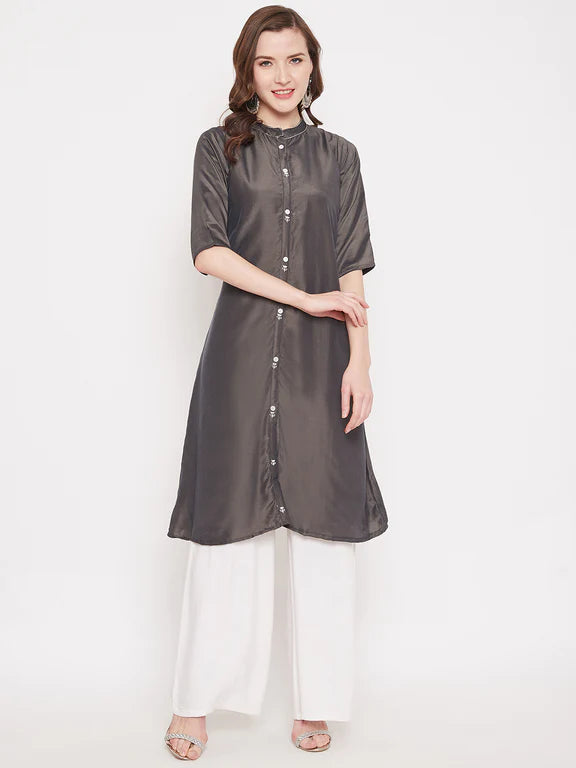 Peacock Blue Embroidery Solid Color Kurti DimGrey