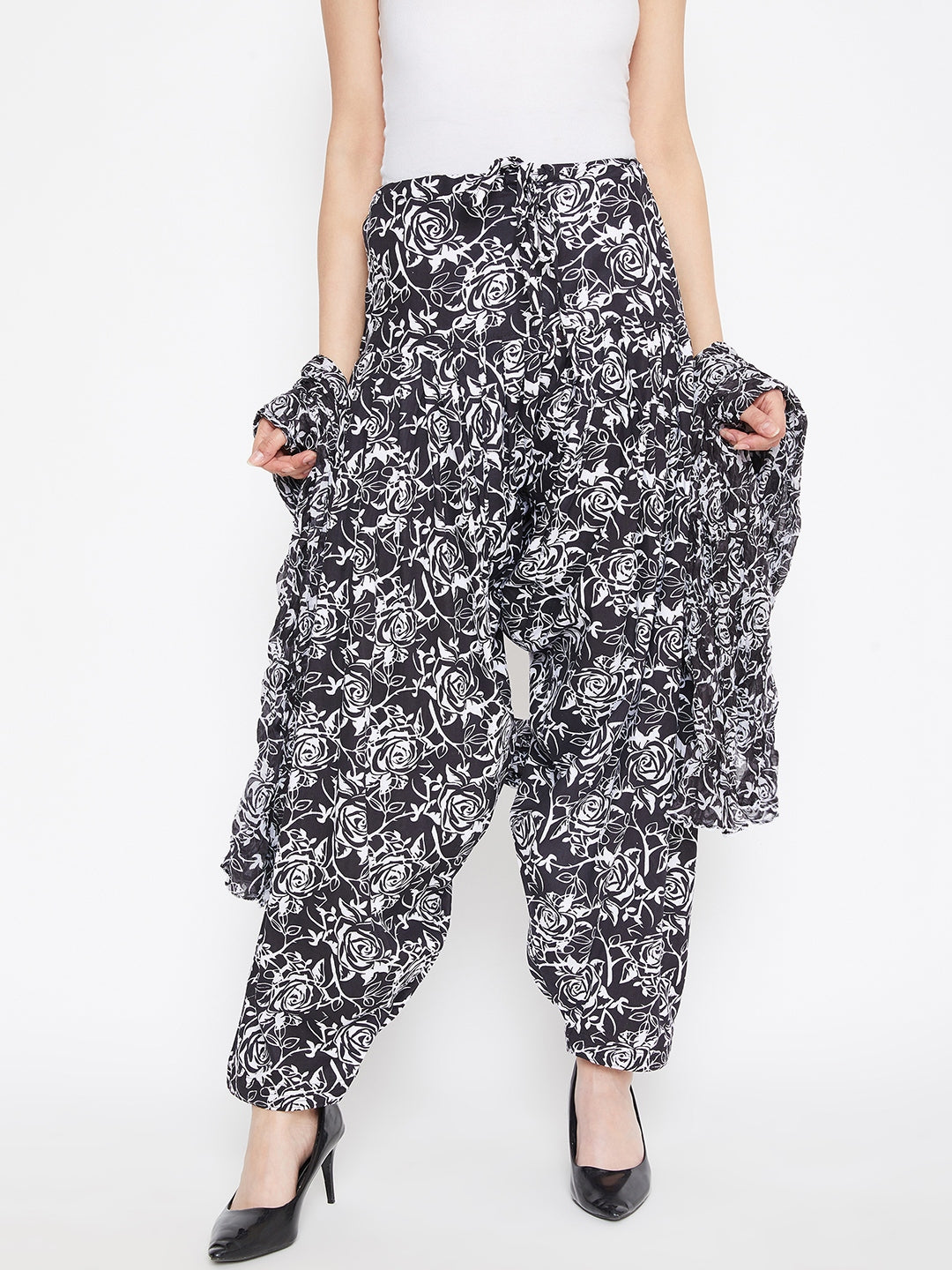 Rose print Patiala with Black Kurti Set