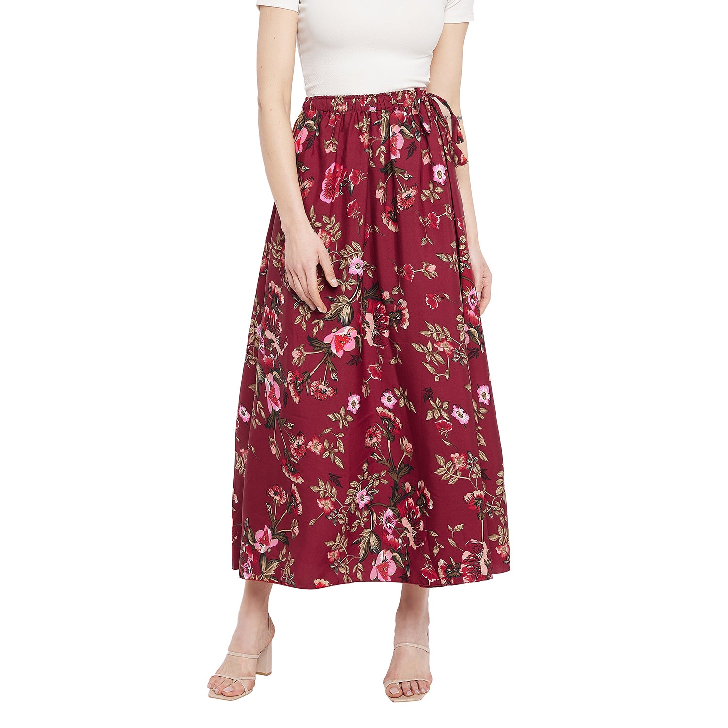 Maroon Pink Blossom Floral Skirt