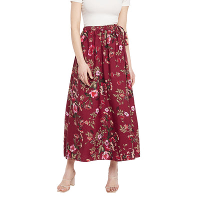 Maroon Pink Blossom Floral Skirt