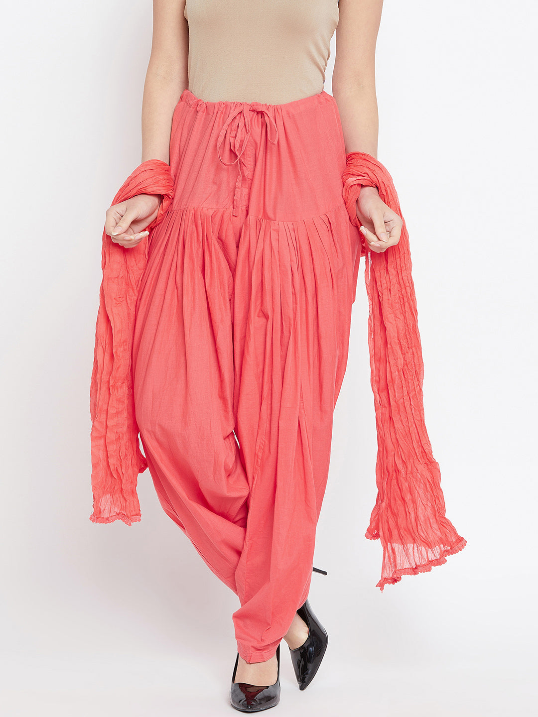 Peach Cotton Plain Patiala with Dupatta