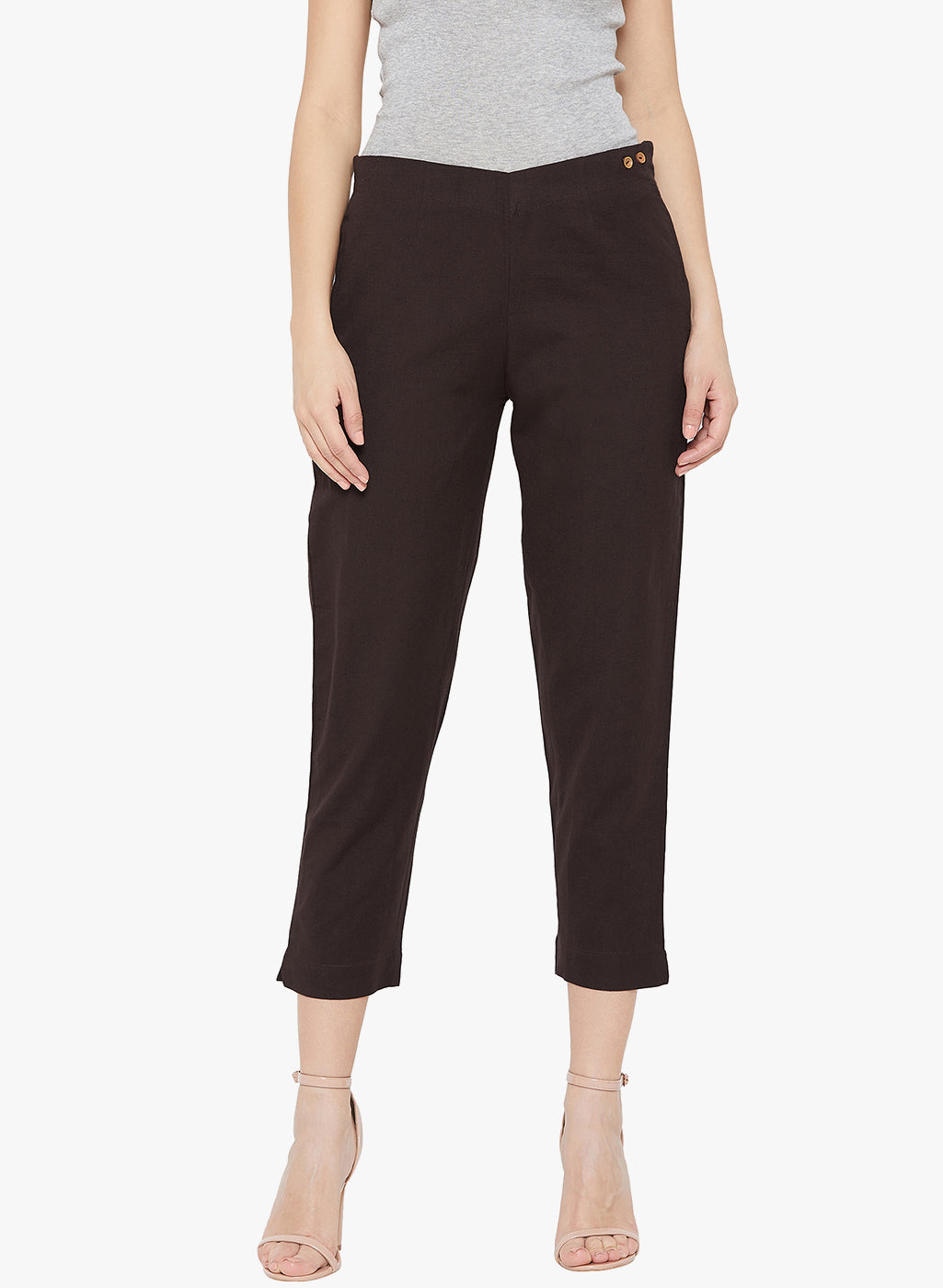 Brown Cotton Slub Pants