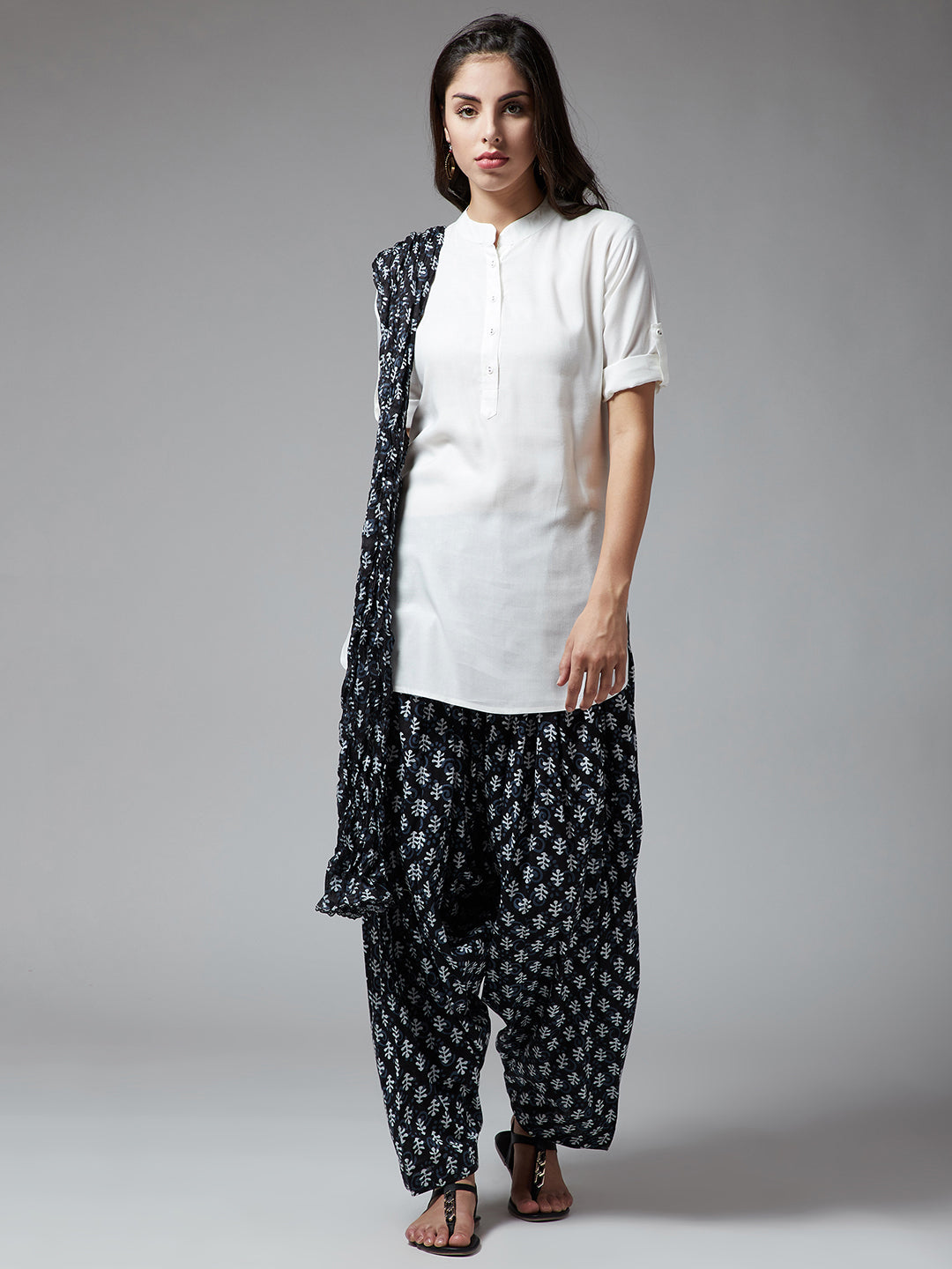Bakara Leaf Patiala with White Kurti Set
