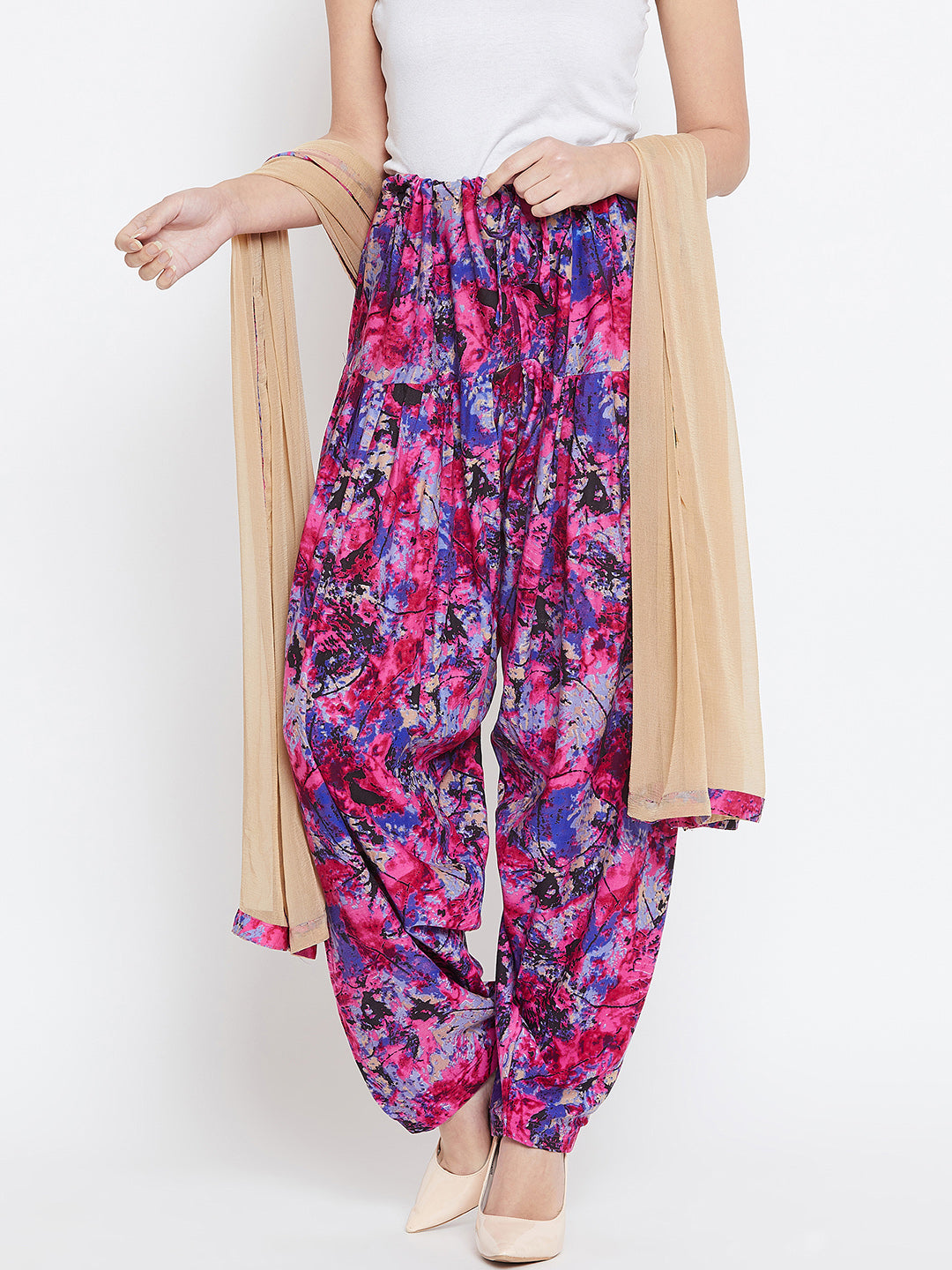 Abstract Pink Pattern Printed Rayon Patiala with Dupatta