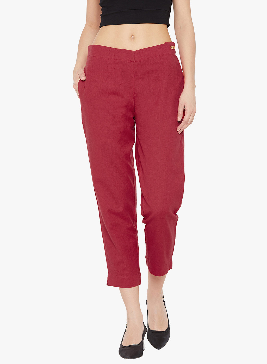 Red Cotton Slub Pants