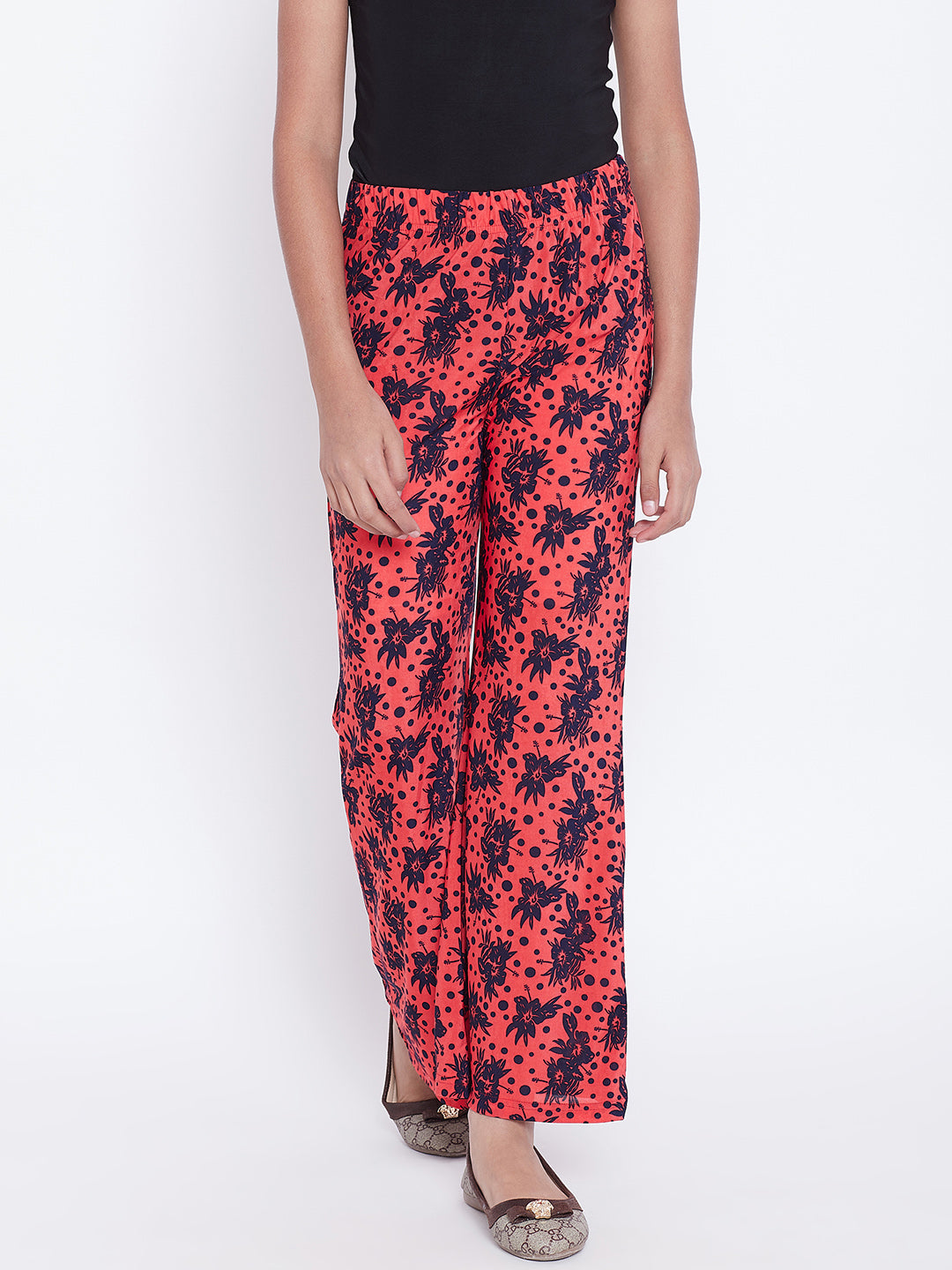 Peach Polka Floral Printed Palazzo