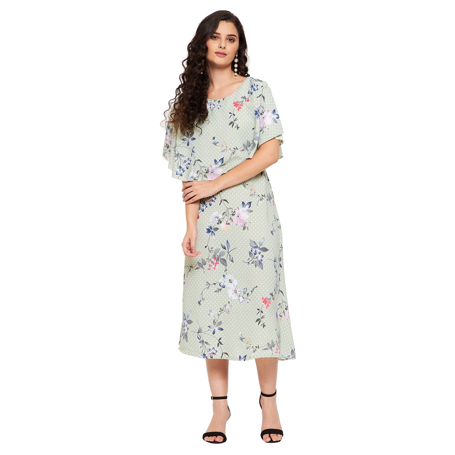 Floral Polka Cape Midi Dress