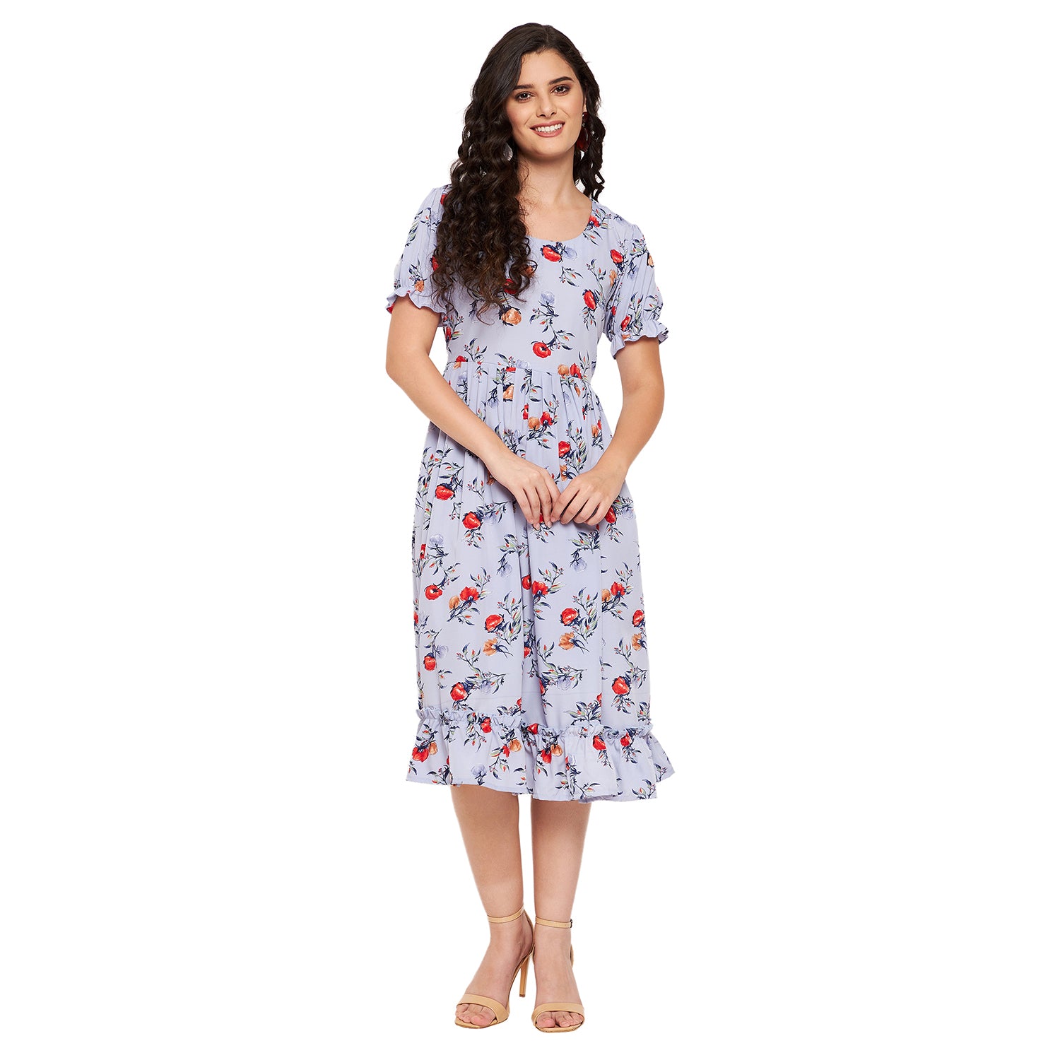 Rosie Frilly Floral Dress Blue