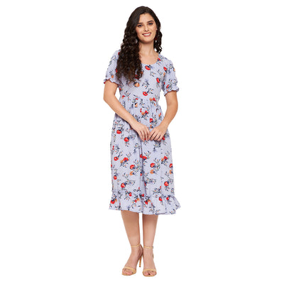 Rosie Frilly Floral Dress Blue