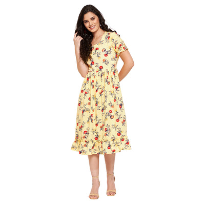 Rosie Frilly Floral Dress Yellow