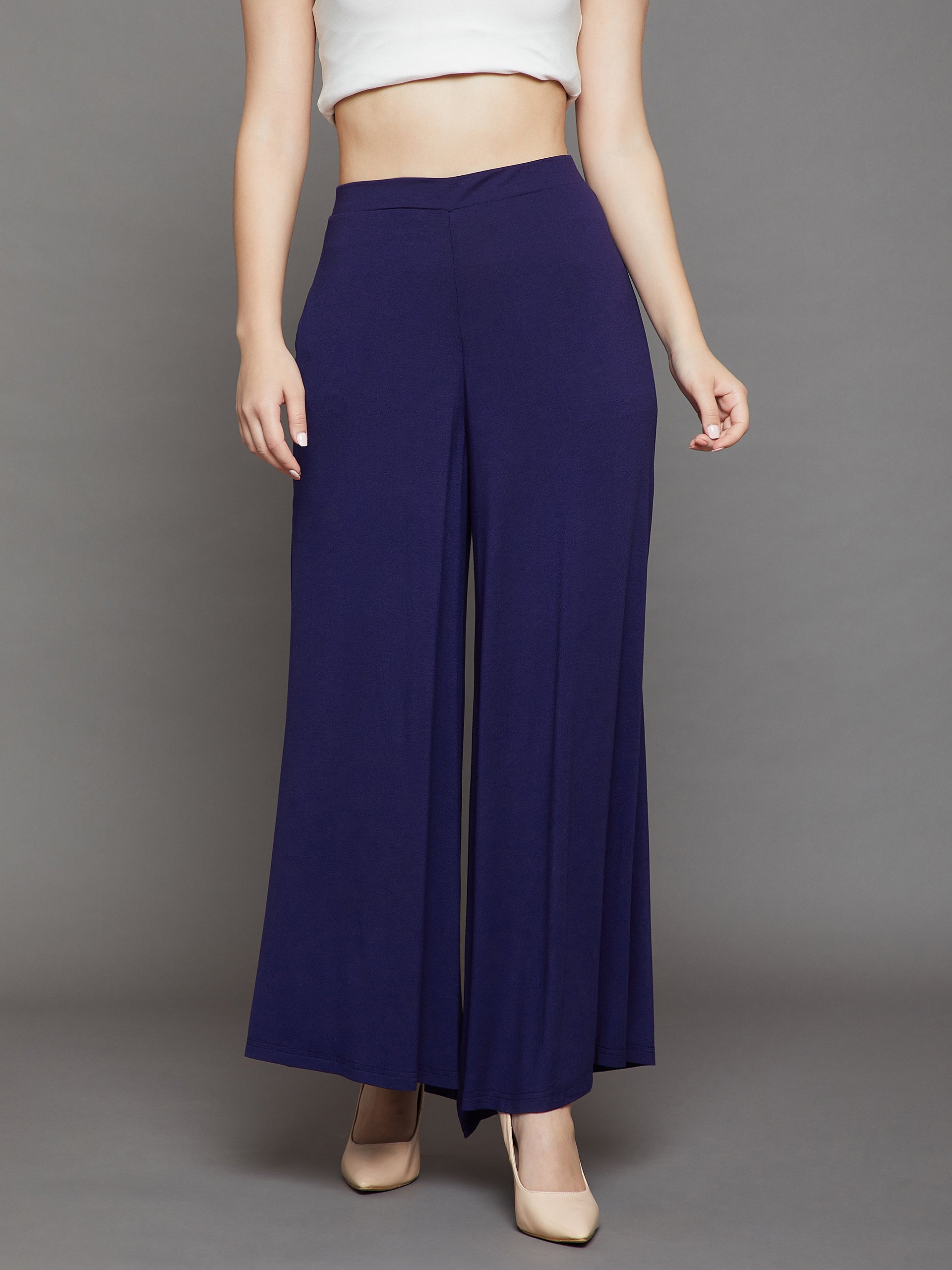 Navy Blue Plain Viscose Palazzo