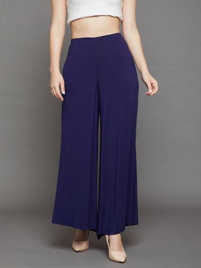 Navy Blue Plain Viscose Palazzo