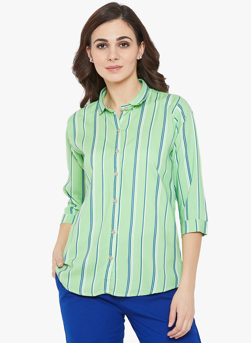 Green Stripes Printed Shirt