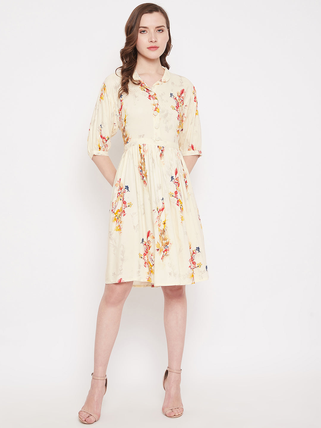 Womens rayon printed dress with matching mask