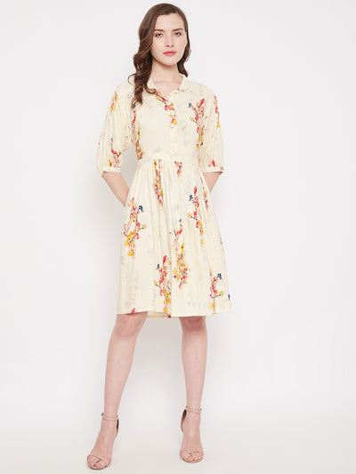 Womens rayon printed dress with matching mask