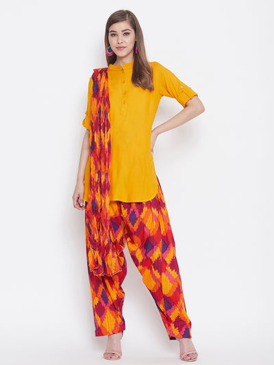 Mosaic Print Patiala with Mustard Yellow Kurti Set