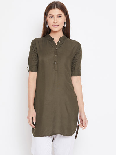 Olive Green Solid Color Kurti