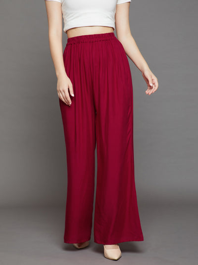 Maroon Plain Rayon Palazzo