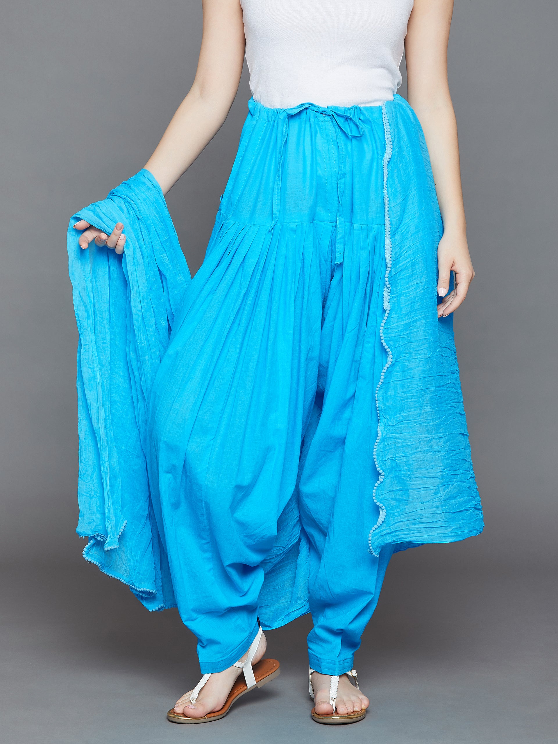 Sky Blue Cotton Pain Patiala with Dupatta