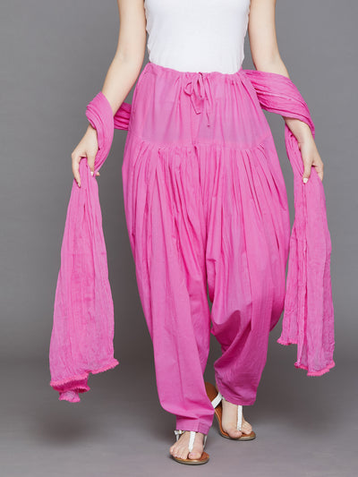 Light Pink Plain Cotton Patiala with Dupatta