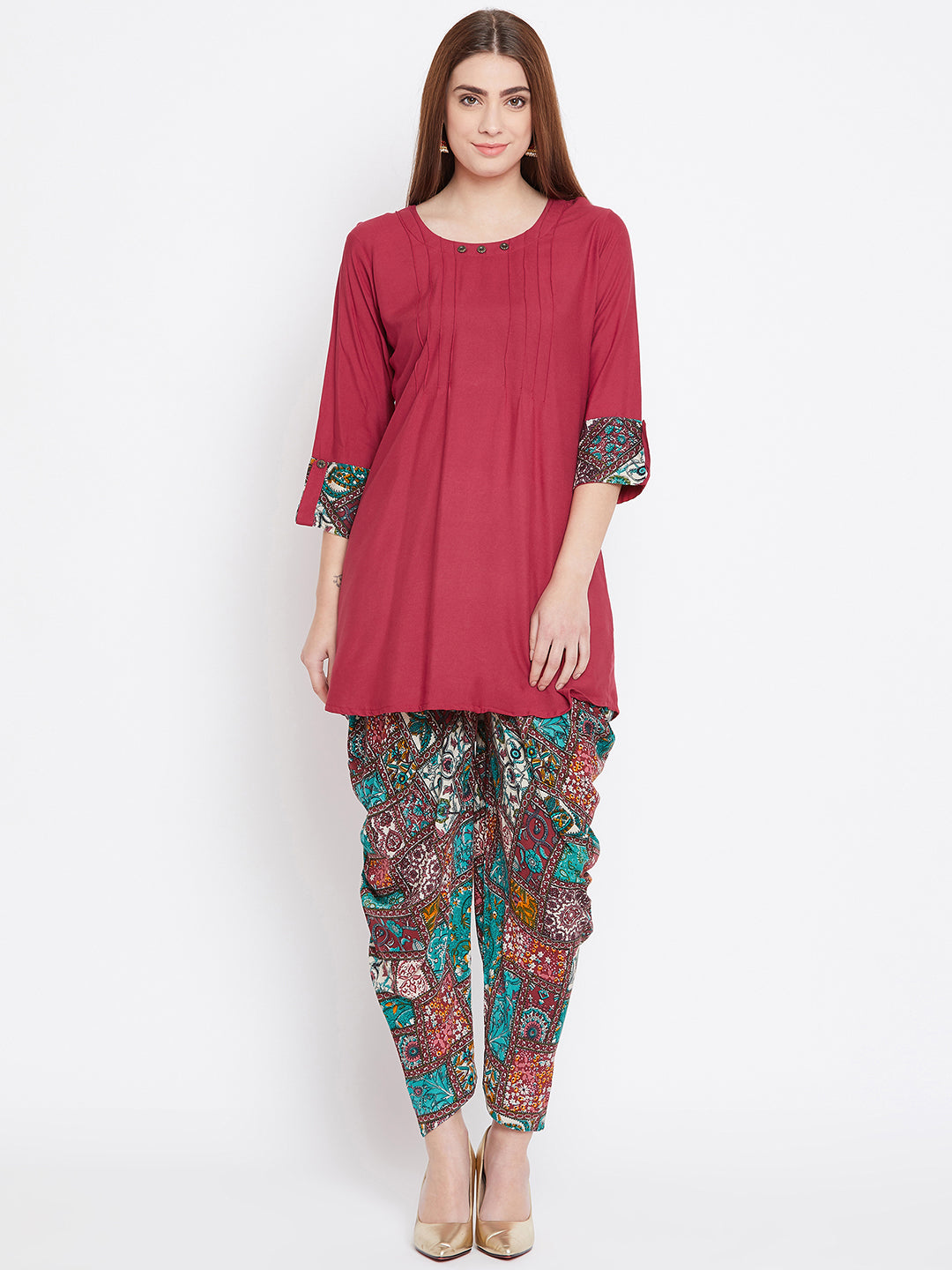 Maroon Kurti With Bohemain Dhoti