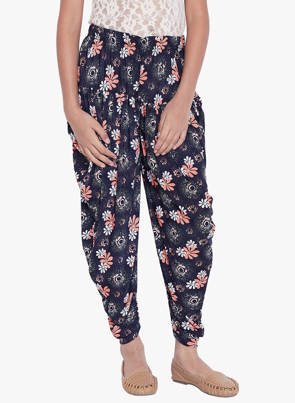 Peach Tri- Floral Printed Dhoti