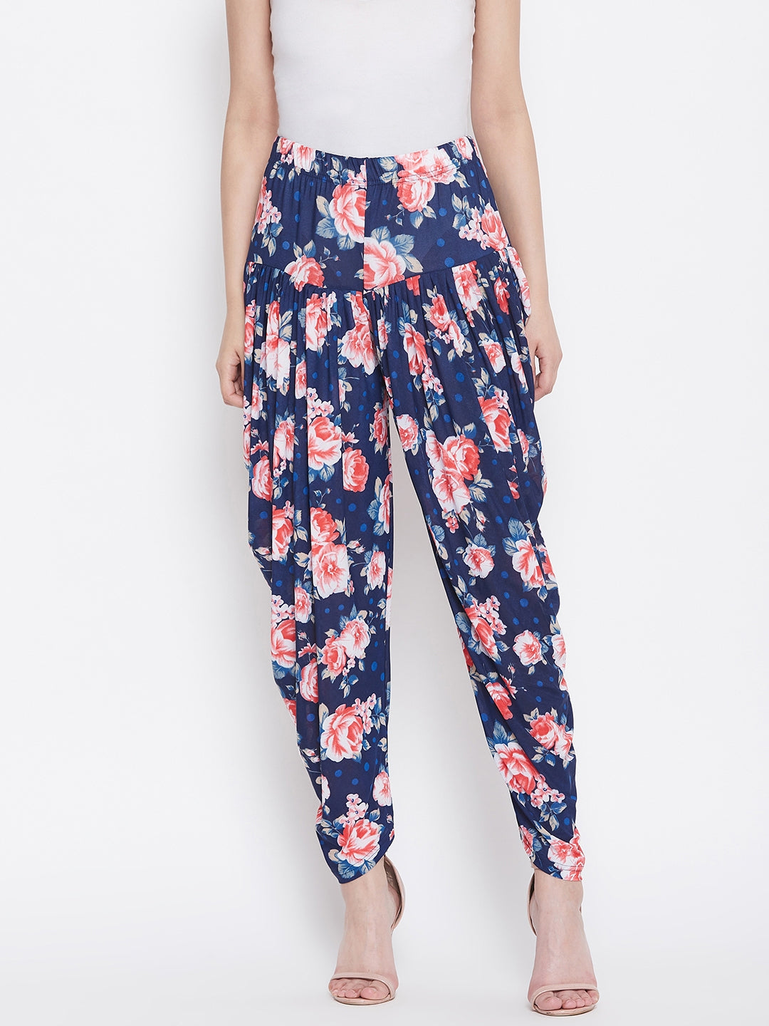 Pink and Blue Floral Printed Dhoti