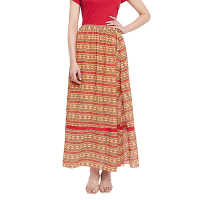 Abstract Print Red Net Lace Skirt