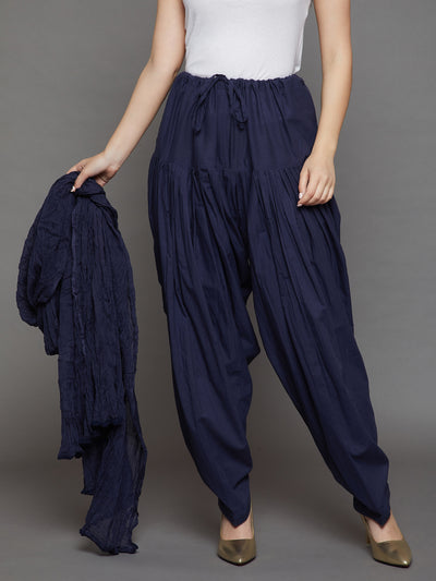 Navy Blue Cotton Plain Patiala with Dupatta