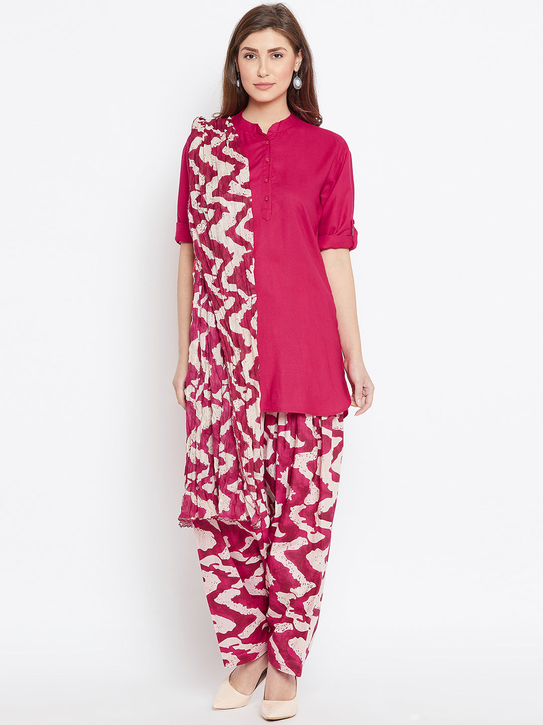 Brush Pattern Patiala with Rani Kurti Set