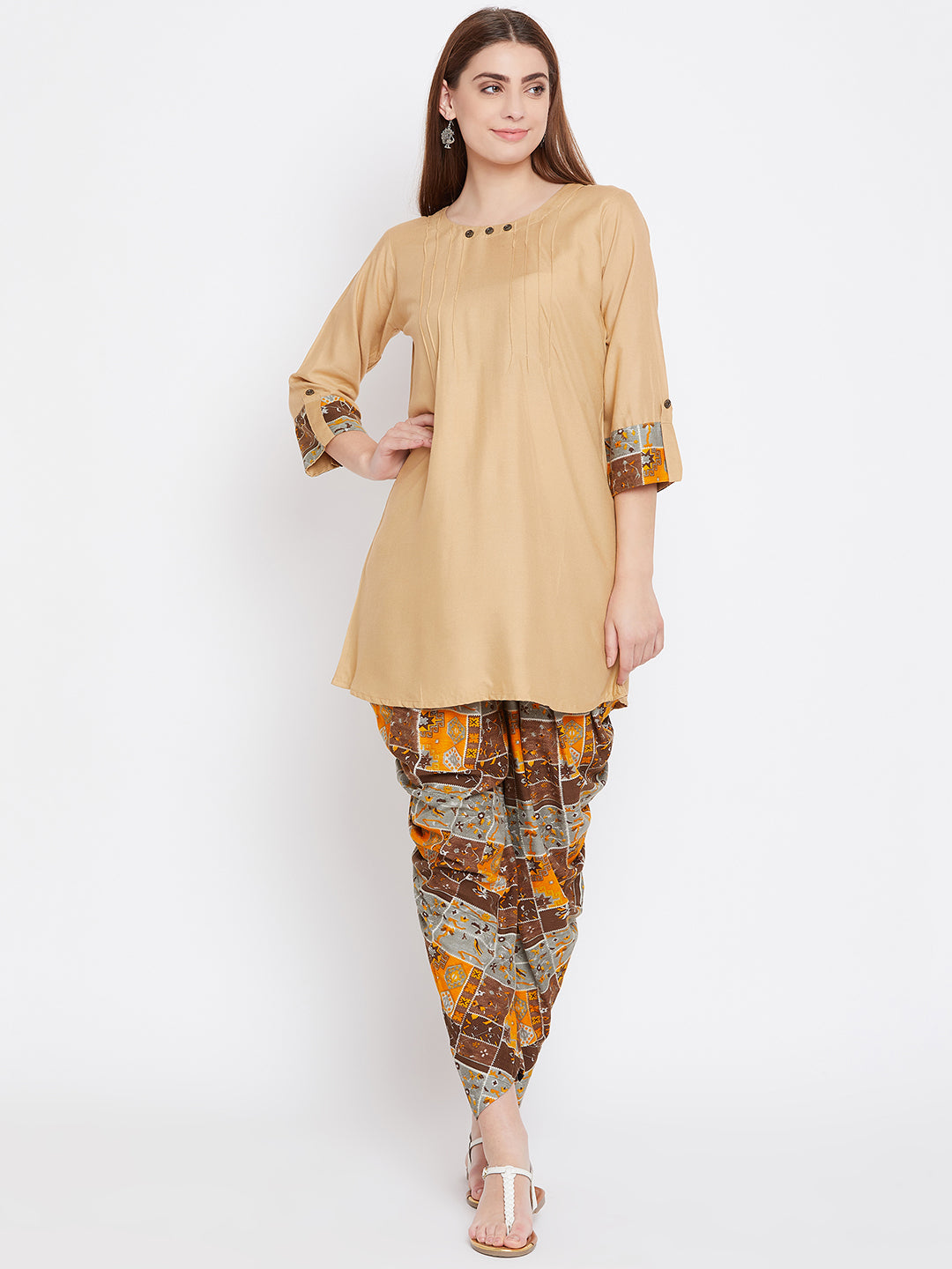 Skin kurti With Box Print Dhoti