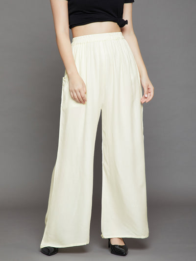 Off White Plain Rayon Palazzo