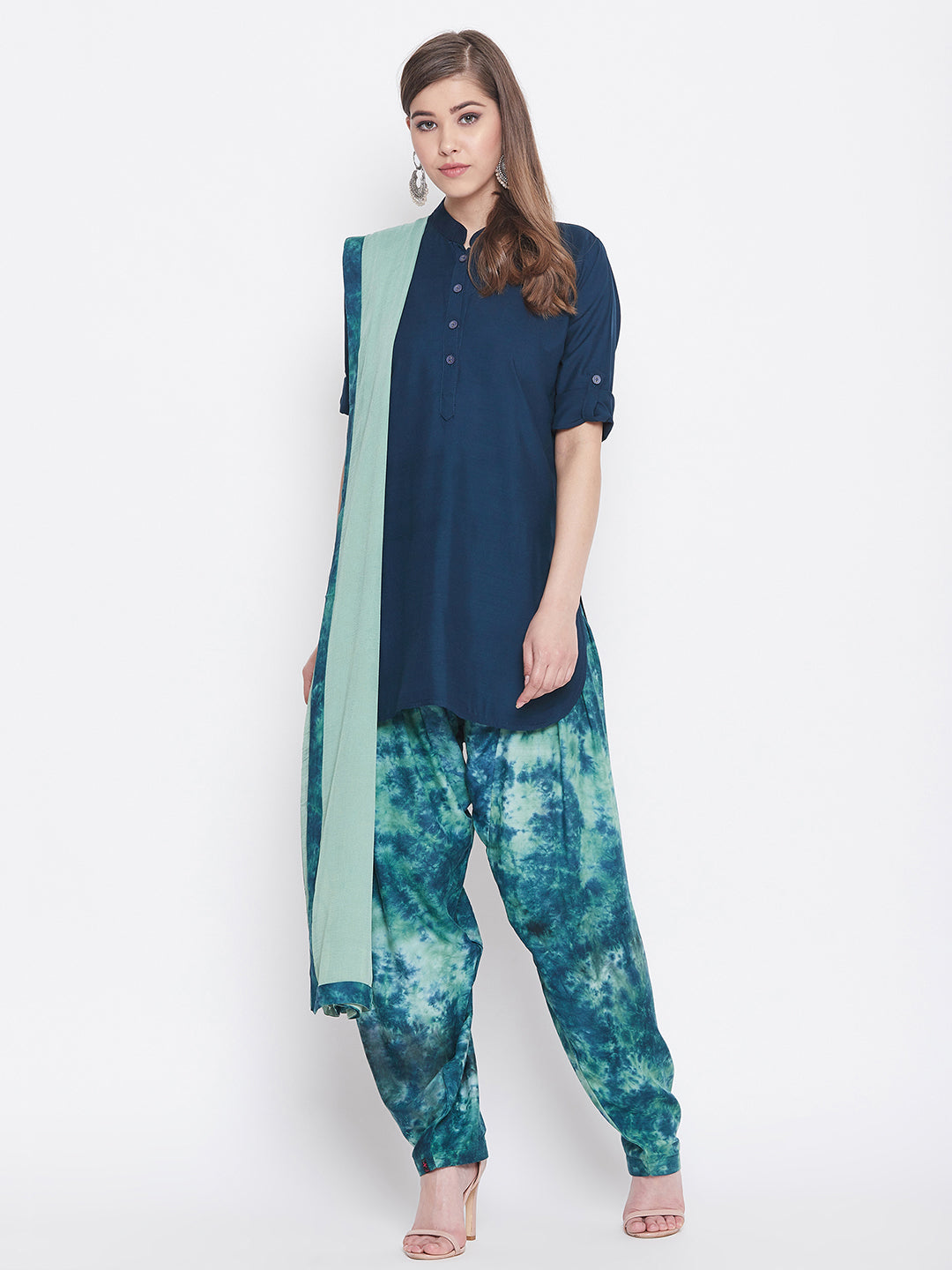 Tie & Dye Print Patiala with Blue Kurti Set