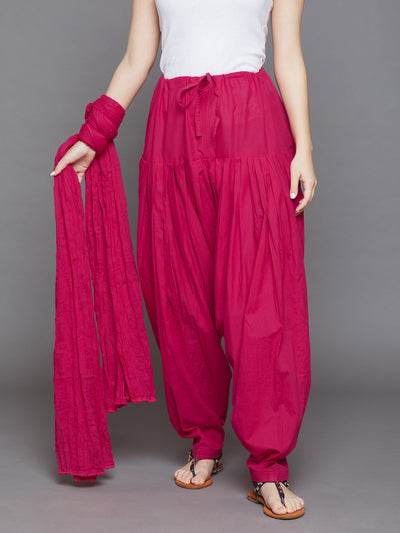 Rani Pink Cotton Plain Patiala with Dupatta