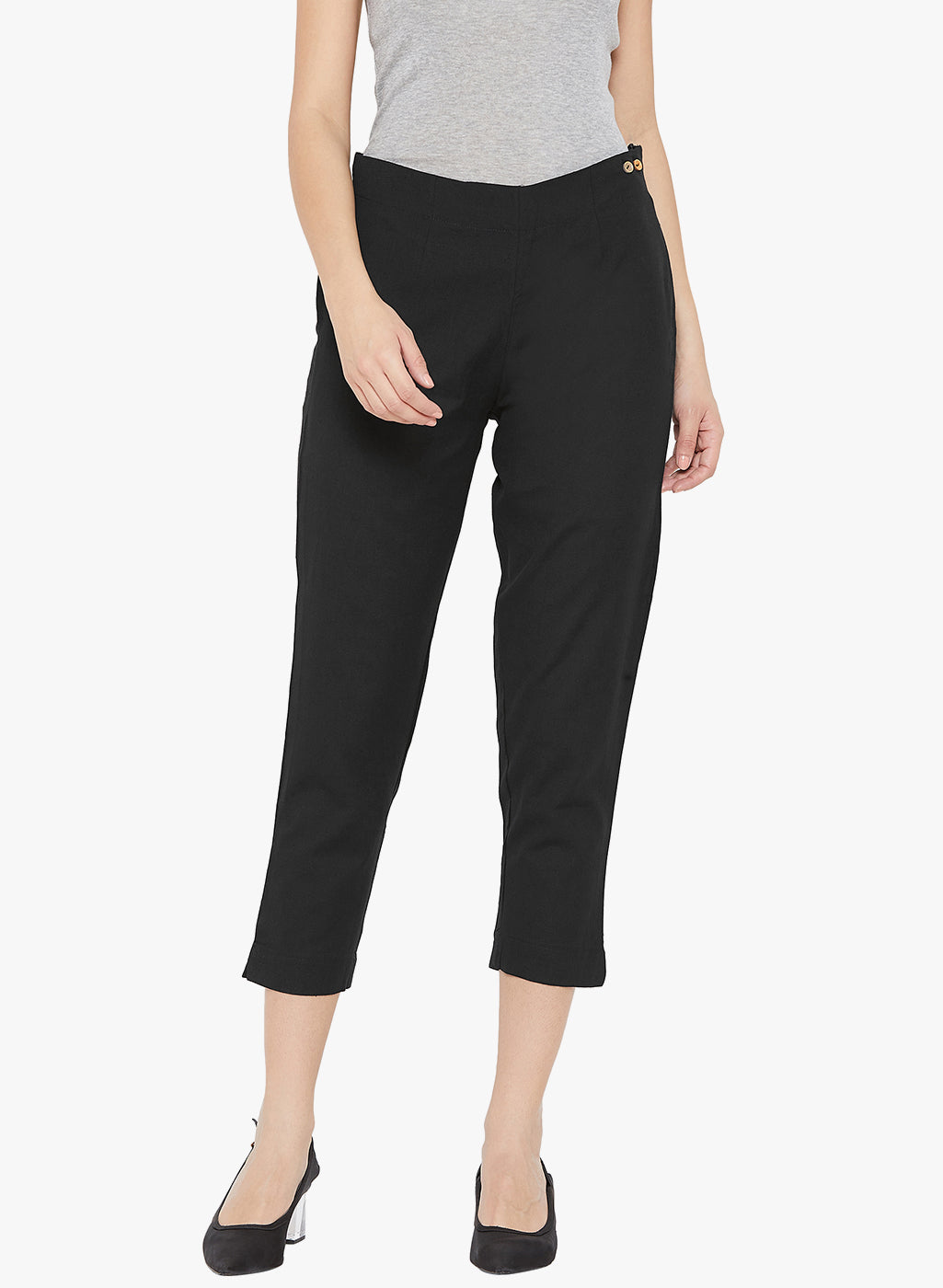Black Cotton Slub Pants