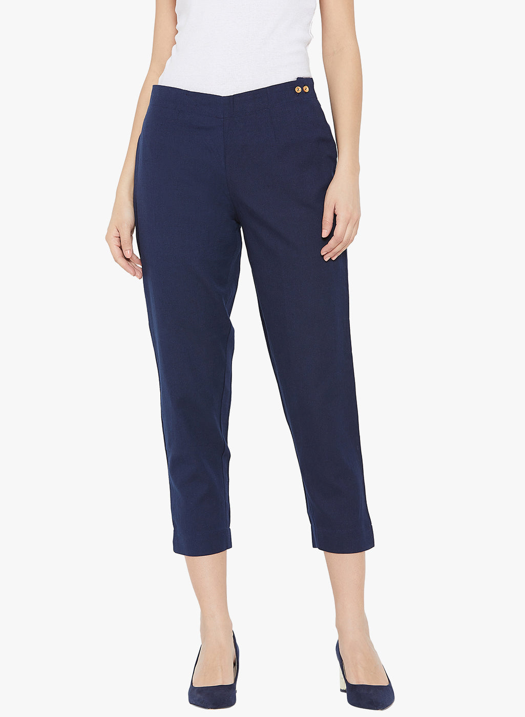 Navy Blue Cotton Slub Pants