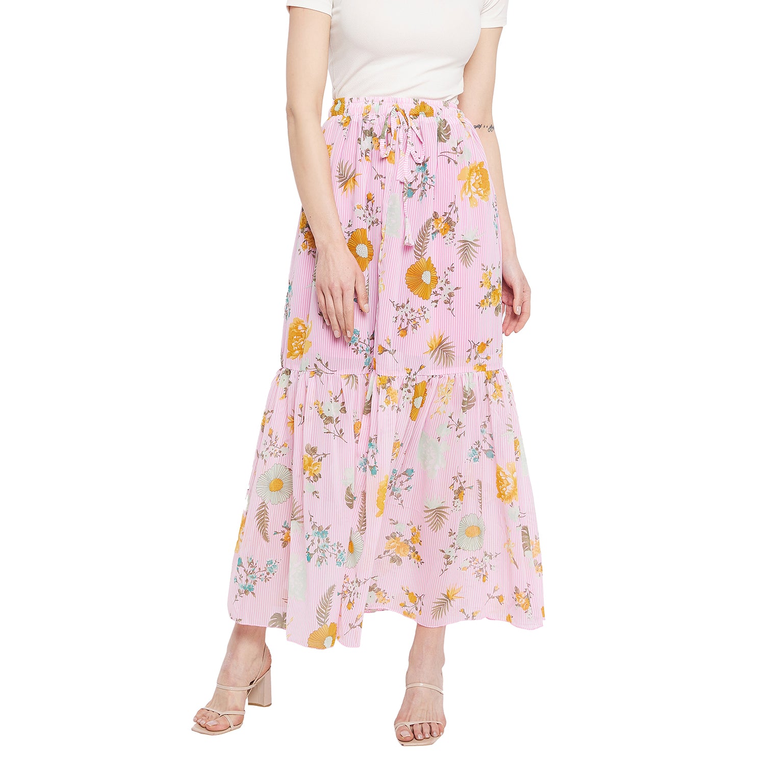 Double Frill Pink Floral Skirt