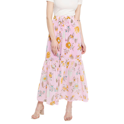 Double Frill Pink Floral Skirt