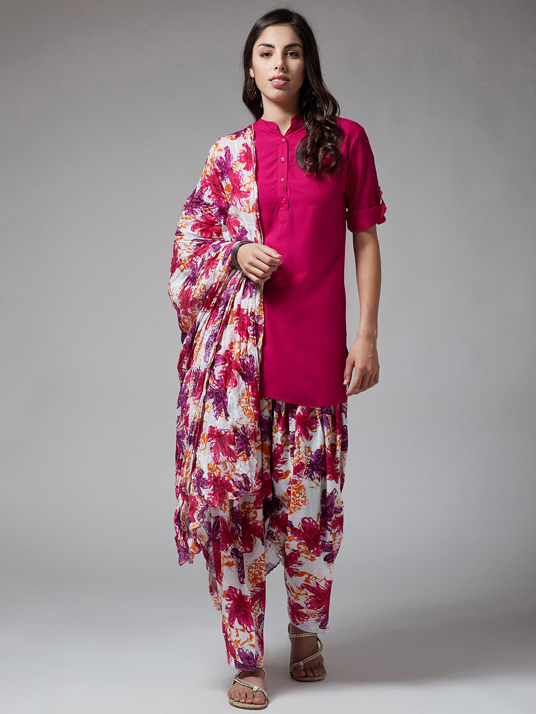 Magenta Top with Floral Patiala Set