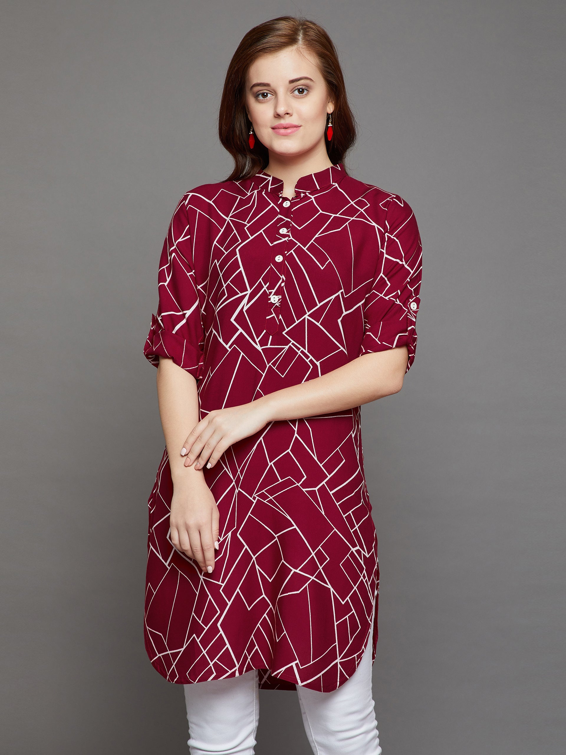 Maroon Geometry Printed Kurti
