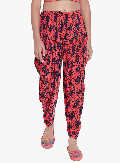 Peach Polka Floral Printed Dhoti