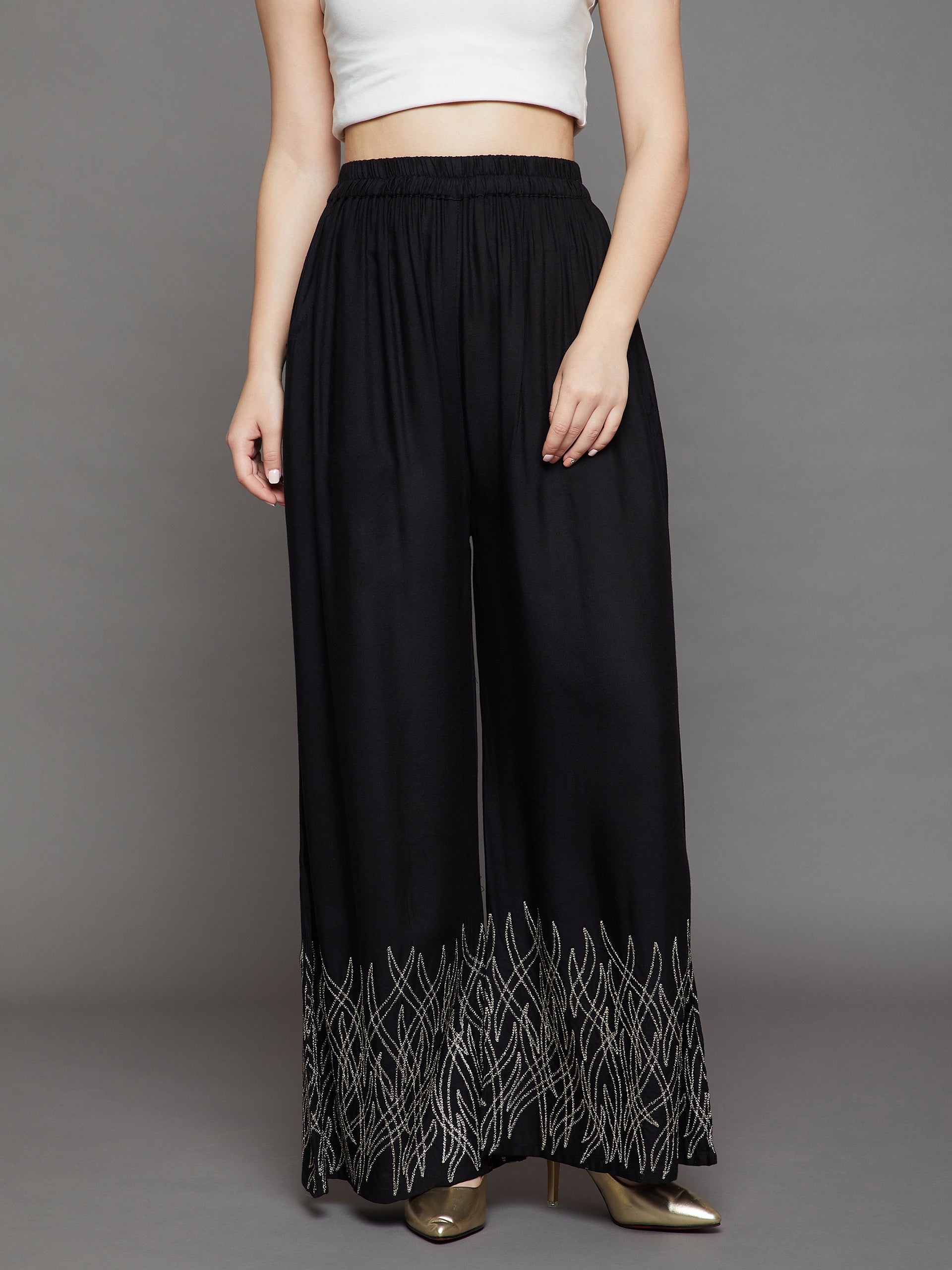 Jet Black Embroidery Palazzo
