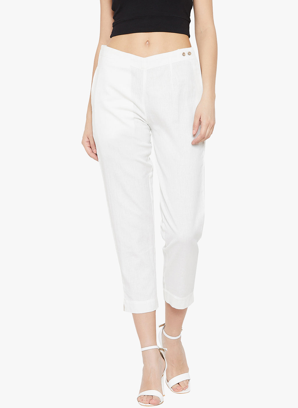 White Cotton Slub Pants
