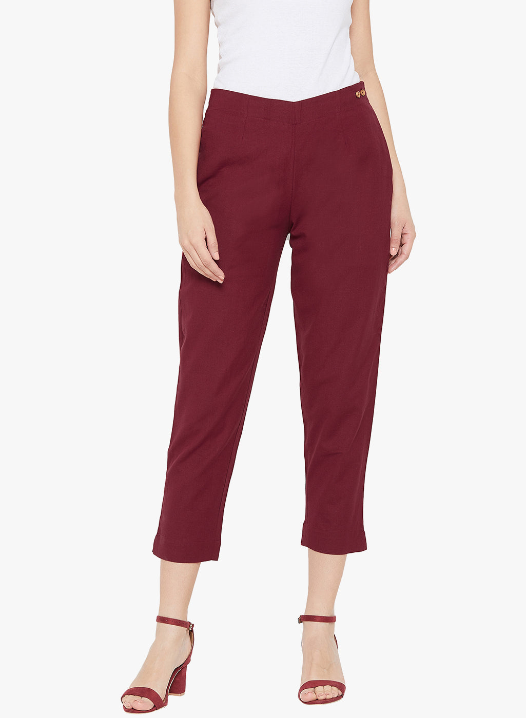 Maroon Cotton Slub Pants