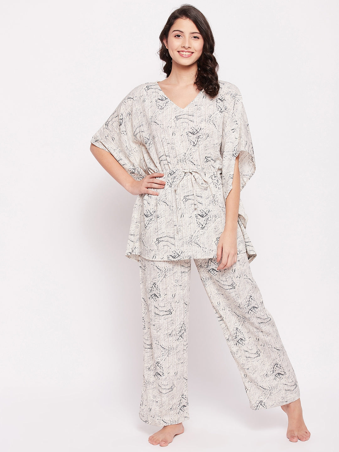 Marble Textured Kaftan Sets LightGrey