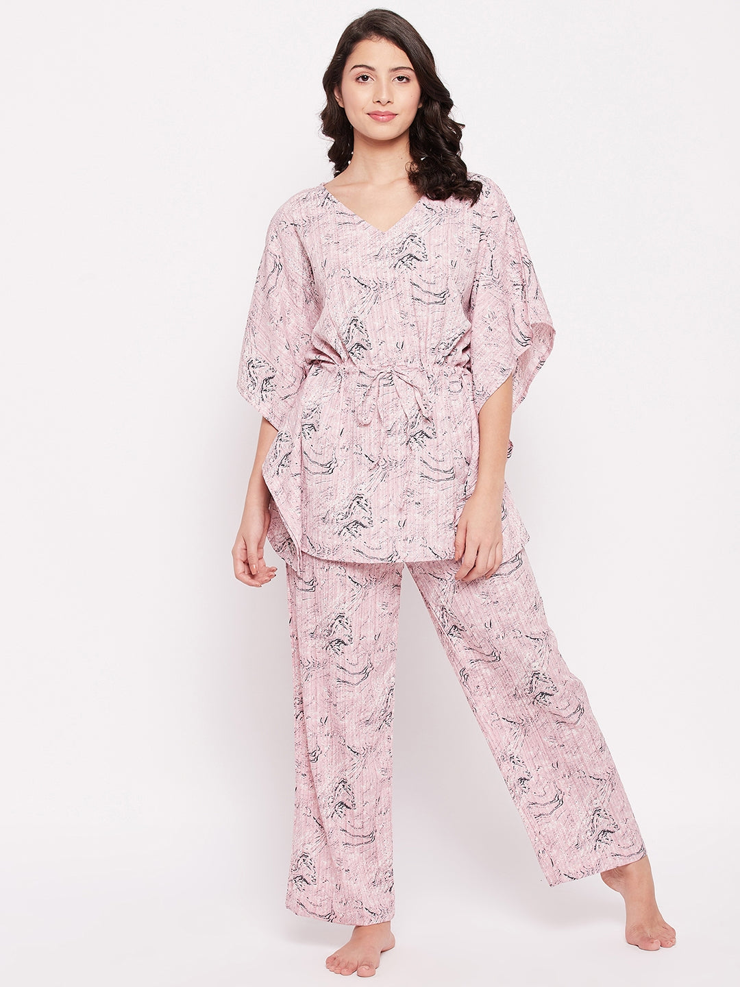 Marble Textured Kaftan Sets Pink