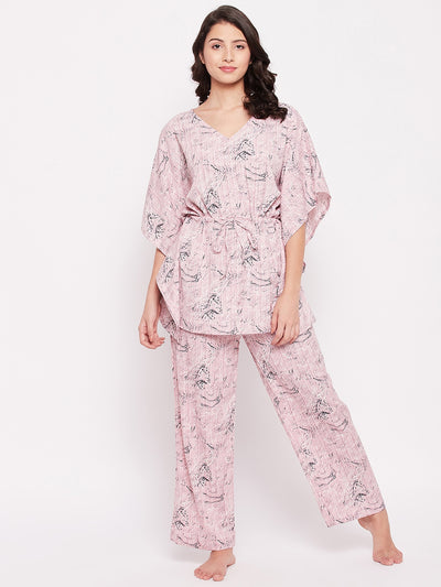 Marble Textured Kaftan Sets Pink