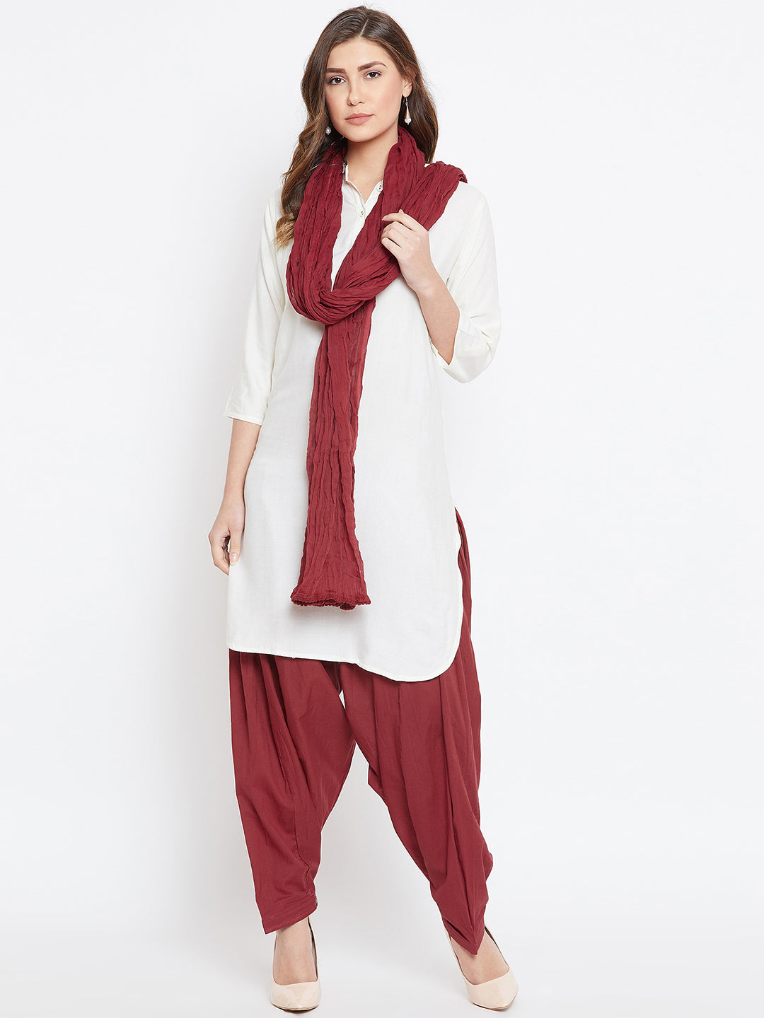 Maroon Cotton Plain Patiala with Dupatta