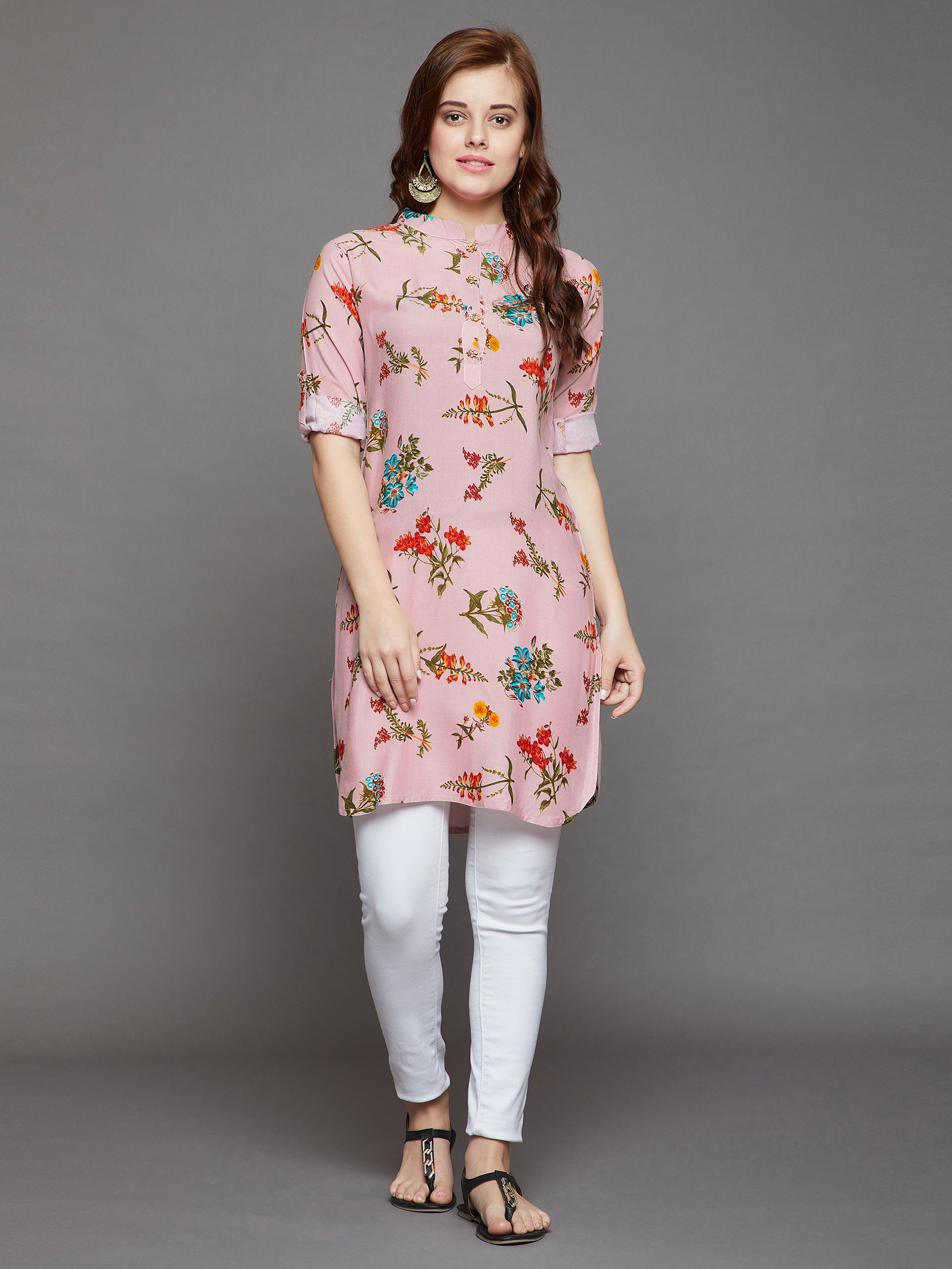 Buy Babru Cotton Digital Printed Regular Fit A Line Basic Button Stylish  Kurti for Women (Pink) (Small) at Amazon.in