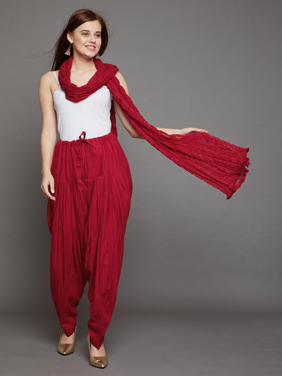 Red Cotton Plain Patiala with Dupatta Free Size